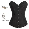 Women White Bridal Jacquard 12 Steel Bone Overbust Corset Lingerie Top Body Shaper Strong Lace Up Corselet Plus Size S-6XL Black Beige White