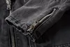 Unikalne męskie więcej Zipper Czarne Kurtki Denim Ripped Mody Designer Slim Fit Streetwear Motocykl Motocykl Biker Epaulet Jeans Kurtka Płaszcz 403