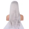 Parrucca sintetica con riga centrale di colore sexy per capelli lunghi lisci Parrucche anteriori in pizzo bianco resistenti al calore in stile cosplay per donne nere africane