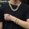 Nieuwe 18K Vergulde Volledige Diamanten Miami Cubaanse Ketting Overdreven Trend Hip Hop Heren Armband Ketting Set281t