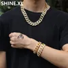 Neue 18 Karat vergoldete Volldiamanten Miami Cuban Chain Halskette Übertriebener Trend Hip Hop Herren Armband Halskette Set281t