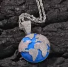 Iced Out CZ Bling Blue Earth Pendant Necklace Mens Micro Pave Cubic Zirconia Simulated Diamonds Necklace296b