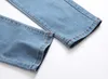 Herrskinniga jeans denim Orsakande knähål Rippade nödställda hiphopbyxor tvättade hög kvalitet