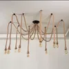 Nordic Vintage Hemp Rope Chandelier Antique Classic Adjustable Diy Spider Lamp Light Ceiling Retro Edison Bulb Pendant Lamp Home