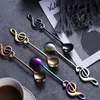 free shipping reative Multicolor Musical Note Spoon 304 Stainless Steel Coffee Spoon Bar Ice Scoop Mirror Polished Titanium Plating Stirring