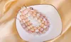 Pulsera de oro rosa con revestimiento de perlas de agua dulce 100% natural, pulsera con cuentas de perlas de 7-8mm, pulsera de mujer, color morado, rosa y blanco mezclado