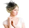 Moda hecha a mano señora mujeres Fascinator Bow Hair Clip Headwear encaje pluma Mini sombrero boda fiesta accesorio carrera GB1091