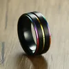 Tendenza Anelli arcobaleno fortunato per uomo Abbigliamento quotidiano Anelli in acciaio inossidabile Fedi nuziali gay lesbiche 8mm Taglia USA R-406