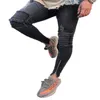 Masculino rasgado com zíper de pernas plissadas jean moda high street biker jeans calça lápis masculino moda de hip hop slim angustiado jeans longos