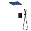 Bagno Sistema doccia nero 16 pollici / 20 pollici Soffitto SPA Soffione a pioggia Soffione a pioggia Pannello Miscelatore termostatico a 3 vie Rubinetti doccia a LED