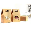 25pcs 100x155mm Folding Kraft Paper Handle Box Natural Kraft Paper Gift Packaging Box Party Paper Heart Window Box