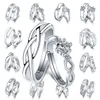 Ajuste o casal de prata ajust￡vel Diamond Heartbeat Love Rings Forever Aning