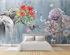 3d papel de parede personalizado mural de seda adesivo de parede 3 d moda parede configuração TV arte moderna desenhadas mão pavão flores foto 3d murais de parede papel de parede