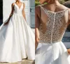 New Fashion A linha de vestidos de casamento Lace frisada cintas de espaguete Illusion Voltar robe de mariee vestido de noiva Casamento Vestidos De Noiva