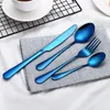 7 Kolory 4 SZTUK Złoty Zestaw Flatware Luksusowe Różowe Złoto Sztućce Zestaw Zestaw Ze Stali Nierdzewnej Nóż Spoon Nóż Wózek Naczynia Do Domowej Kuchnia Restauracja