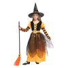 Tema Kostümü Huihonshe Cadılar Bayramı Cosplay Partisi Fantasia Costumes225E için Şapka Giysileri ile Kızın Cadı Çocuk Elbise Satıyor