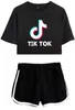 Senhoras Cinpoo / Meninas Tik Tik T-shirt Impresso T-shirt Música App App Logo Crop Top com Shorts Hip Hop Streetwear Pajama Sets1