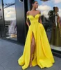 Kapalı Omuz Sevgiliye Sarı Abiye A-line Uzun Saten Resmi Elbise Kat Uzunluk Basit Lady Parti Törenlerinde vestidos largos
