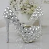 シルバーラインストーンプロムパーティーシューズ女性ハイヒールの結婚式の靴花嫁の署名ポンプサイズ34-45ブライドメイドシューズ