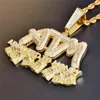 Collier avec pendentif en Zircon pour hommes, entièrement glacé, ATM accro à l'argent, plaqué or et argent, bijoux Hip Hop, cadeau 196H