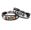 S208 Fashion Jewelry Men Leather Cord Hand-made Woven Bracelet Vintage Beads Charms Bracelet Leather Bracelets