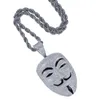 18K Gold Plated V for Vendetta Mask Pendant Necklace Iced Out Full Zircon Charm Mens Hip Hop Jewelry Gift