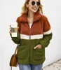 Kvinnor Patchwork Coat Long Sleeve Zipper Sherpa Sweatshirt Soft Fleece Jacket Outwear med fickor Toppar Plush Sweatshirt LJJA2861