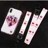 Casos de telefone de luxo Big Love Rhinestone Clear Soft TPU para iPhone 15 14 13 12 11 Pro Max com cordão