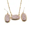 Designer oval drusy druzy halsband dingle örhängen smycken set guld pläterad druse choker kvinnor bröllop fest mki