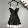 Lace Deep V-neck Nightdress Sexy Lingerie Nightgowns Sleepwear Night Dress Women Sleeveless Nightwear Faux Silk Satin Nightshirt1196b