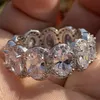 Rulalei El Yapımı Lüks Takı 925 Ayar Gümüş Oval Kesim Beyaz Topaz Açacağı Gemstone Promise Kadın CZ Düğün Nişan Gelin Yüzük Hediye