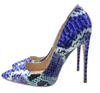 Hot Sale- Snake Printed Blue women shoes high heel 12cm/10cm/8cm party shoes for women high heel pumps size 12 42 43 44 45