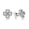 New Women Luxury CZ Diamond Earrings Original Box Pox Panora 925 Sterling Silver Clover Stud arring Gedding Gift Jewelry265T