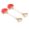 Length 6cm Clip Earrings Gold Silver Black Red Long Heart Pendent Clip On No Pierced Women Fashion Earrings Charm Jewelry Eardrop