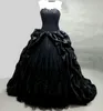 Ballkleid Prinzessin Gothic schwarze Brautkleider Schatz Perlen Applikationen Taft Brautkleid Robe de Mariee Manche Longue 298x