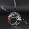 10Pcs Lucky Family Tree of Life Copper Wire Wrapped 7 Chakra Birthstone Protection Amulet Healing Stone Pendant Necklace w/ Lava Rock Beads