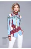 تصميم الأزياء الأوروبي 2020 New Women's Blue Color Print Under Twlar Long Sleeve Blouse Shirt Mlxlxxl