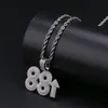 Collier pendentif lettre et chiffre en Zircon glacé, plaqué or et argent, bijoux 88rising Rich Chigga Bling