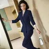 Elegant Red Dark Blue Black Women Pant Suit for Office Lady Two Pieces Set Size S-4XL Scarf Collar Blazer Coat With Pant Set