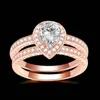 women wedding Rainbow couple heart 4ct zircon pink rose Gold Filled engagement ring set alliance