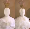 Exclusivo Sereia Ouro E Branco Vestidos de Baile Longo frisado rendas 2019 Applique Ruffles Sem Encosto Evening Partido Vestidos Robe De Soirée Vestidos de Festa