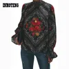 Noir Gothique Rouge Rose Bohème Imprimé Floral Encolure Smockée Bishop Blouse À Manches Longues Femmes Léopard Plus La Taille Xxl Blouse Tops Y190427