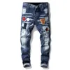 Mens Jeans Pantalones Rasgados Negro Versión del flaco H2 Italia Italia Bike Motorcycle Rock Revival245i