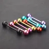 Acier chirurgical Langue Barbell Piercing 14G Anodisé 8 Couleurs Oreille Pircings Bar Anneaux Goujon Nipple Boucle D'oreille Bijoux De Corps