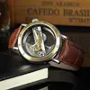 FORSINING, reloj de pulsera mecánico automático a la moda, reloj de pulsera con esqueleto, correa de cuero marrón, reloj analógico, reloj Masculino