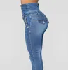 Lente casual vrouwelijke broek skinny dames knop gescheurd jeans voor vrouw denim potlood hoge taille jeans mujer Jeansy