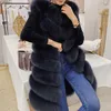 Oftbuy printemps automne veste femme réalité vestige de fourrure femelle grosse naufrale fox fur longue parka manteau sans manches