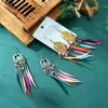 New European and American retro hollow long feather earrings selling colorful rice beads tassel earrings bohemian