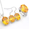 LuckyShine Fashion 925 Sterling Silver Jewelry Set Oval Citrine Yellow For Women Pendants Necklaces Earrings Rings Anniversary Gift