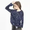 women's designer t shirt Scoop Neck Retro Sequins shirts for women Autumn Winter creative crop tee